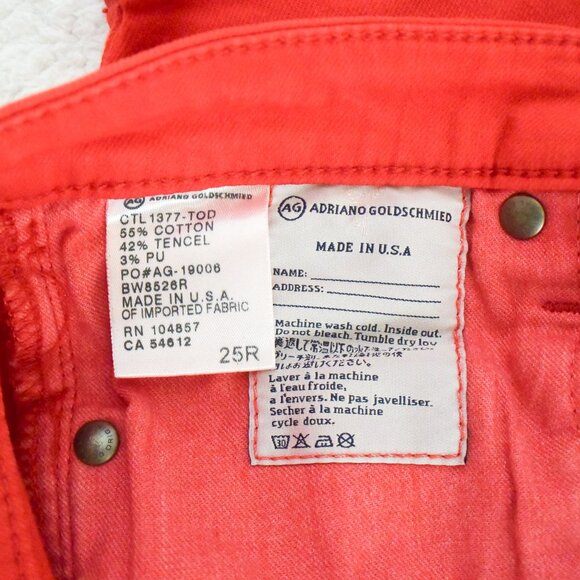 *AG Adriano Goldschmied*  Stevie Ankle (Slim Straight Leg) Skinny Red Jeans, 25R - Picture 3 of 7